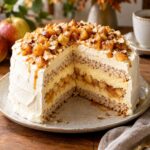Elite Double-Layer Almond Meringue Cake with Velvet Egg Custard and Maple Apple Glaze