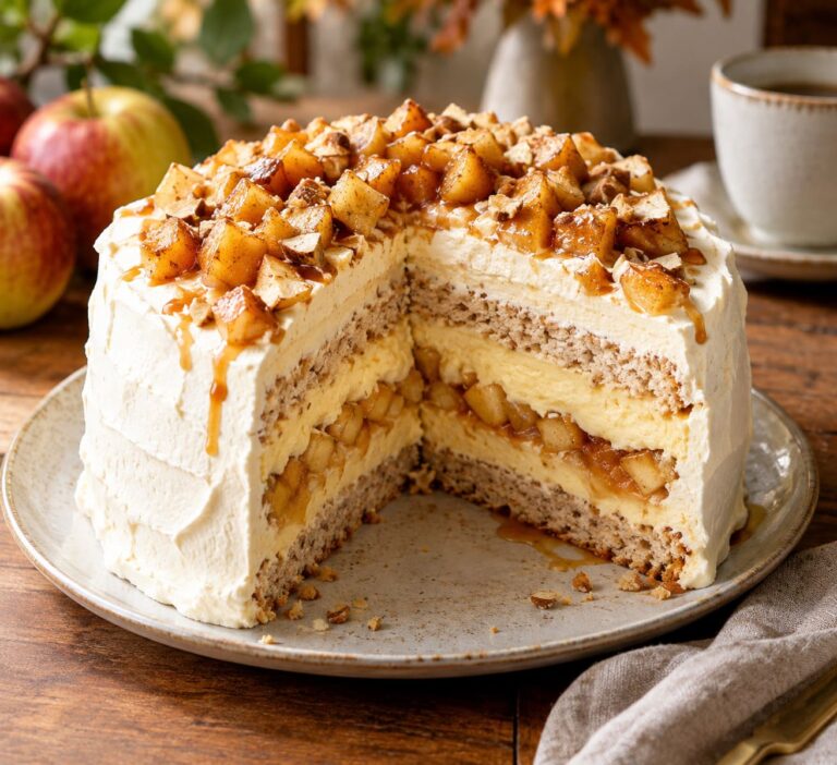 Elite Double-Layer Almond Meringue Cake with Velvet Egg Custard and Maple Apple Glaze Elite Double-Layer Almond Meringue Cake with Velvet Egg Custard and Maple Apple Glaze