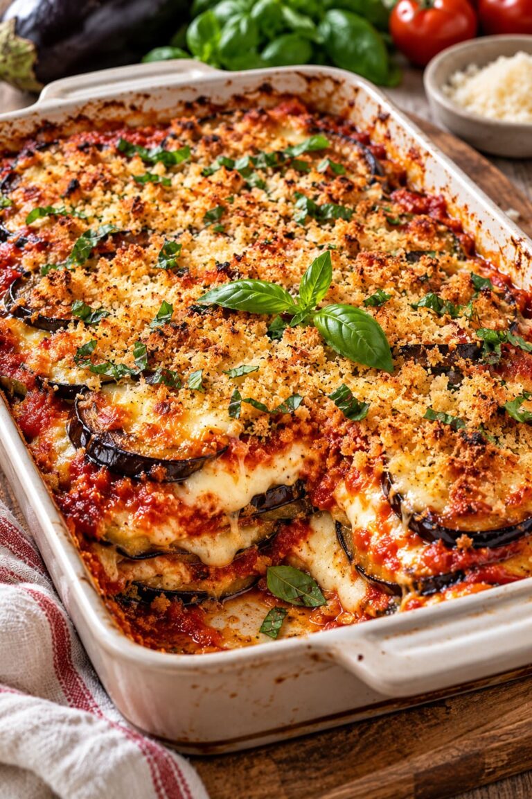Elite Italian Eggplant Bake with Velvet Sweet Basil Tomato Reduction and Bubbling Double Cheese Breadcrumb Armor