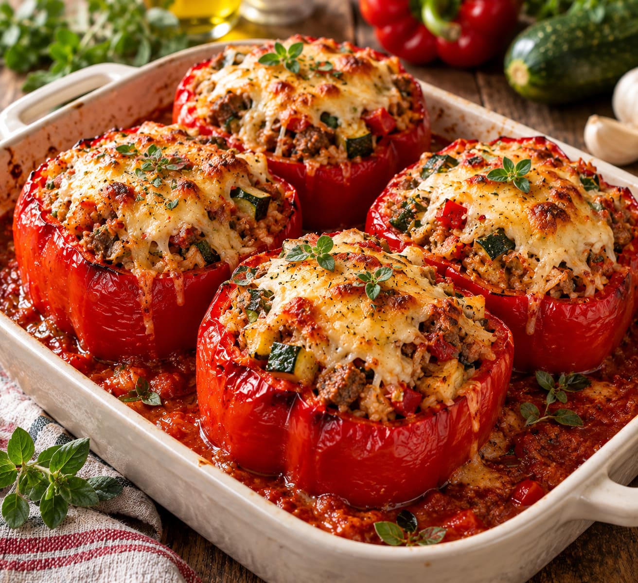 Elite Italian Stuffed Capsicums with Savory Fennel Sausage Mattress, Long-Grain Rice and Blistered Comté Armor
