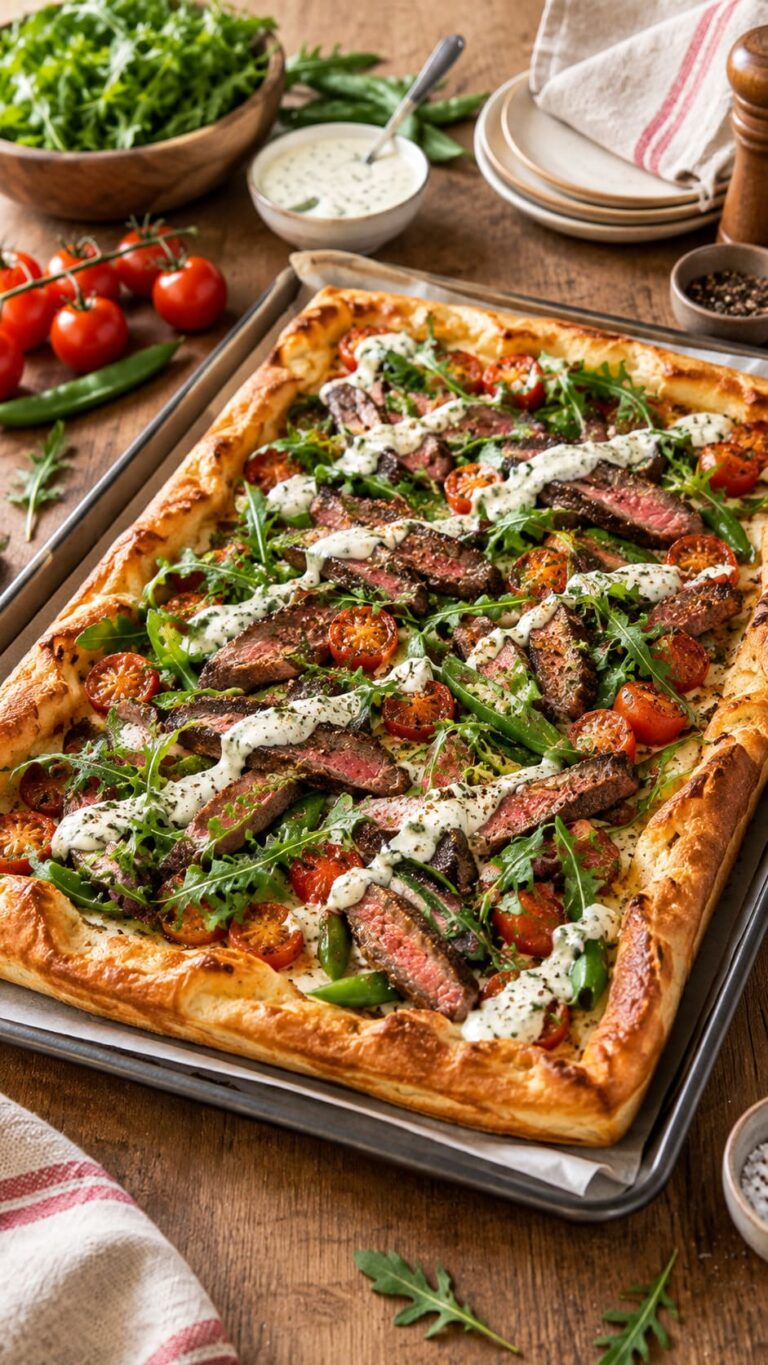 Elite Savory Sheet-Pan Dutch Baby Pancake with Tender Beef Steak Ribbons and Zesty Herb Cheese Mirror