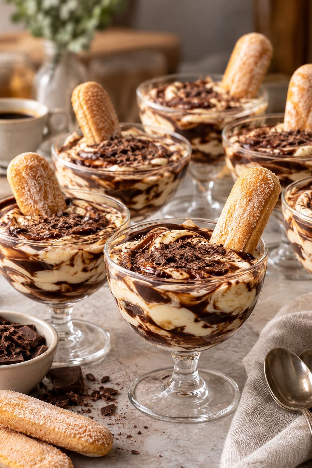 Express Italian Chocolate Tiramisu in a Glass with Swirled Espresso Fudge and Crisp Ladyfinger Sholds Express Italian Chocolate Tiramisu in a Glass with Swirled Espresso Fudge and Crisp Ladyfinger Sholds