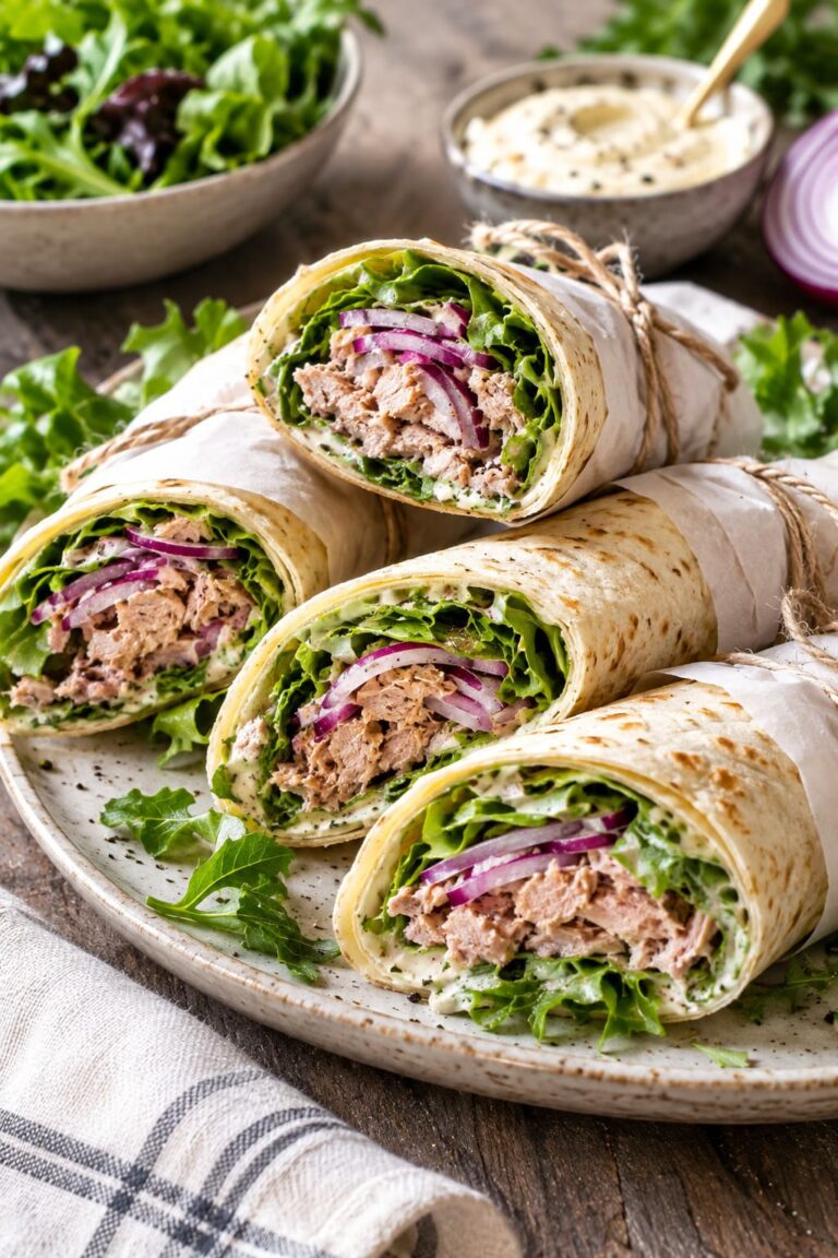 Gourmet Party Tortilla Wraps Stuffed with Savory Tuna Flakes, Fresh Garden Greens and Zesty Aioli