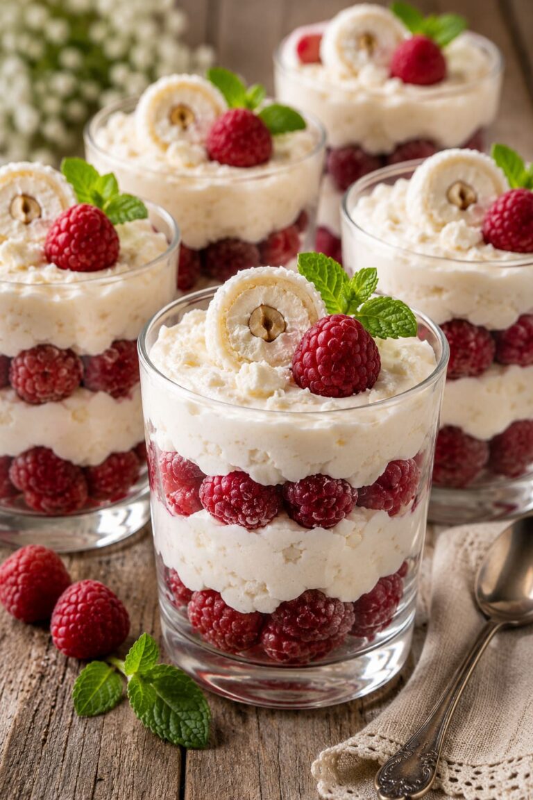 Layered Coconut Almond Cream Parfaits with Vibrant Ruby Raspberries