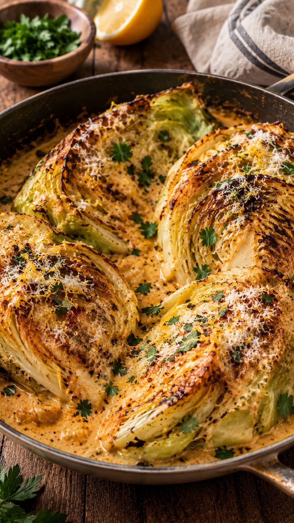 Oven-Roasted Pointed Cabbage Wedges in Rich Garlic Parmesan Cream Oven-Roasted Pointed Cabbage Wedges in Rich Garlic Parmesan Cream