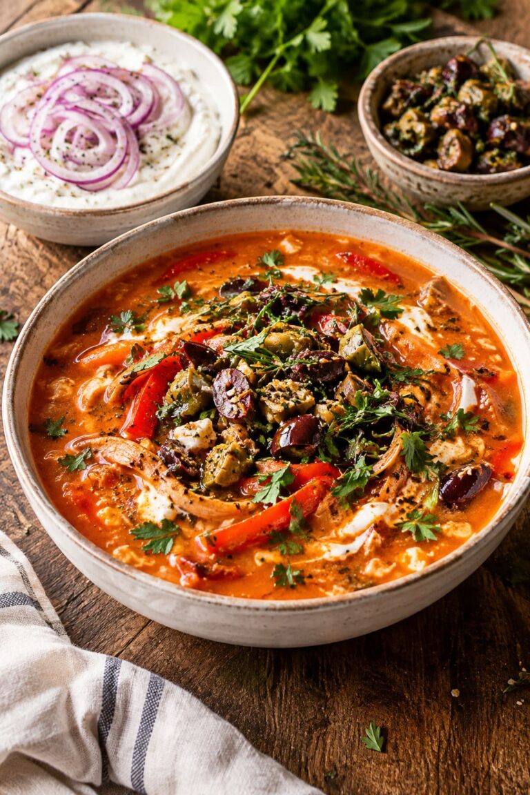 Robust Mediterranean Mushroom Greek Strips Soup with Creamy Feta Dip and Pan-Blistered Herb Olive Armor