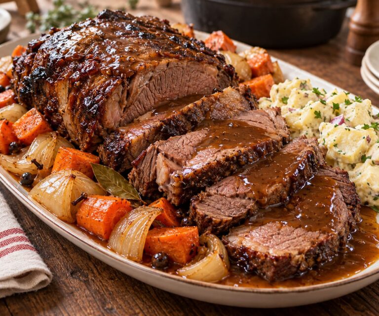 Robust Slow-Braised Caribbean Beef Prime Rib Roast with Sweet Cola Reduction and Spiced Rum Sauce Mirror