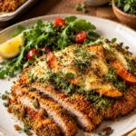 Shatteringly Crispy Panko Pumpkin Pork Schnitzels with Vibrant Emerald Leek Pesto
