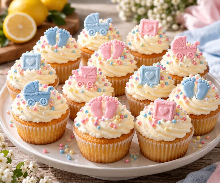 Elite Artisan Baby Shower Cupcakes with Zesty Citrus Mattress, Velvet Quark Cream Cushion and Sculpted Fondant Armor Elite Artisan Baby Shower Cupcakes with Zesty Citrus Mattress, Velvet Quark Cream Cushion and Sculpted Fondant Armor