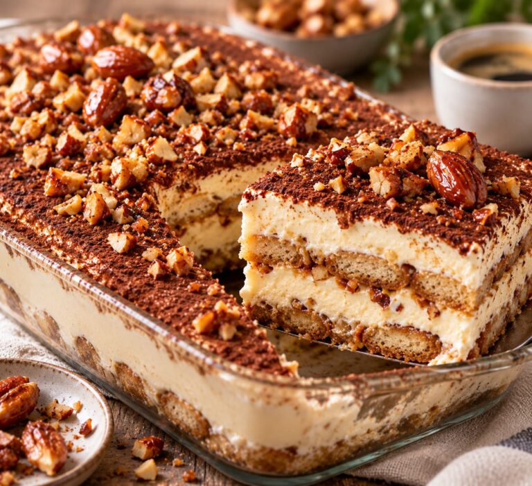 Elite Artisan Candied Almond Tiramisu with Infused Biscuit Mattress, Velvet Mascarpone Cushion and Crunchy Nut Armor