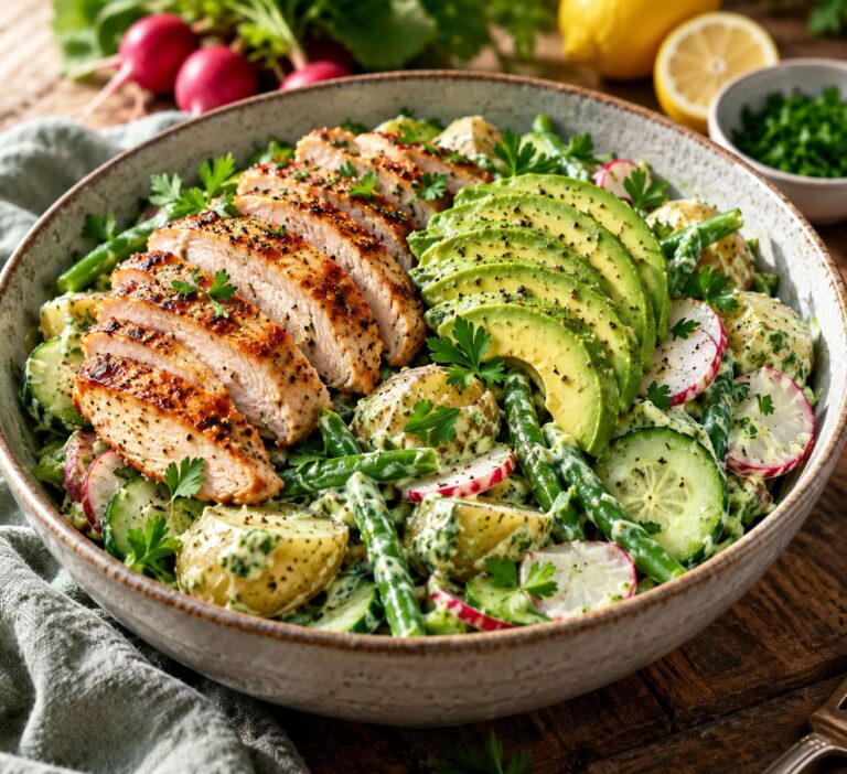 Elite Artisan Chicken Salad Bowl with Golden Potato Mattress, Creamy Radish Greens Cushion and Velvet Avocado Armor Elite Artisan Chicken Salad Bowl with Golden Potato Mattress, Creamy Radish Greens Cushion and Velvet Avocado Armor