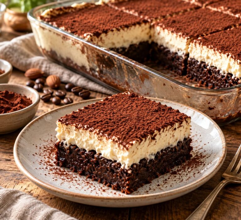 Elite Artisan Chocolate Brownie Tiramisu with Fudgy Espresso Mattress, Creamy Amaretto Mascarpone and Velvet Cocoa Armor Elite Artisan Chocolate Brownie Tiramisu with Fudgy Espresso Mattress, Creamy Amaretto Mascarpone and Velvet Cocoa Armor