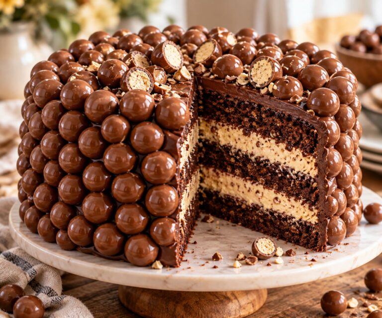 Elite Artisan Chocolate Malt Ball Celebration Cake with Triple-Decked Cocoa Sponge Mattress, Velvet Vanilla Pastry Cream and Glossy Fudge Armor