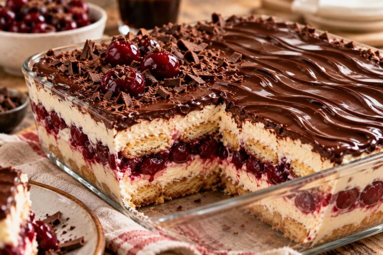 Elite Artisan Danube Wave Tiramisu with Infused Biscuit Mattress, Velvet Cherry Cushion and Glossy Ganache Armor