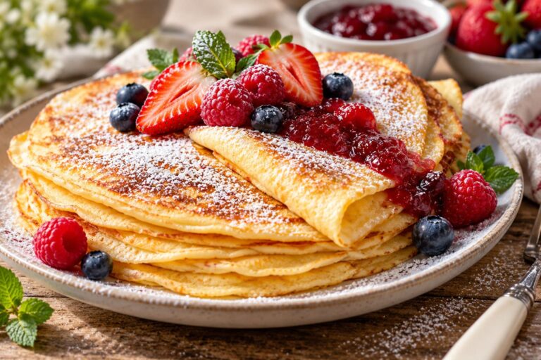 Elite Artisan Flourless Pancakes with Air-Whipped Cultured Mattress, Velvet Vanilla Pudding Cushion and Blistered Golden Armor