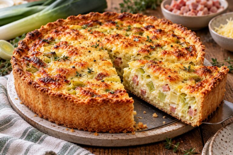 Elite Artisan French Lauchkuchen with Velvet Quark-Shortcrust Chassis, Aromatic Allium Cushion and Blistered Gouda Armor Elite Artisan French Lauchkuchen with Velvet Quark-Shortcrust Chassis, Aromatic Allium Cushion and Blistered Gouda Armor