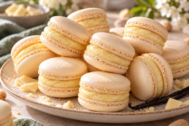 Elite Artisan French Vanilla Macarons with Crisp Almond Meringue Chassis, Velvet Ivory Ganache Cushion and Matte Surface Armor