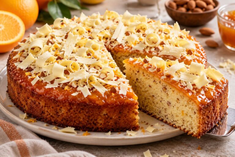 Elite Artisan Glazed Almond Tart with Moist Ricotta Mattress, Zesty Citrus Infusion and Shaved White Chocolate Armor