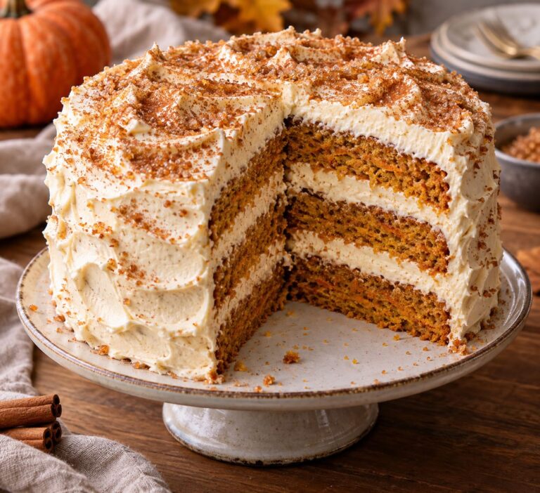 Elite Artisan Harvest Pumpkin Layer Cake with Four-Tiered Spice Mattress, Velvet Mascarpone Cushion and Crunchy Demerara Armor