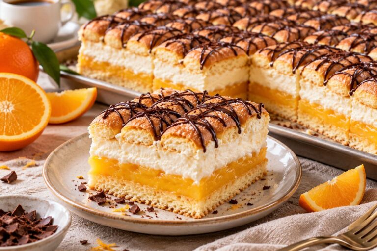 Elite Artisan Lambada Cream Slices with Fluffy Biscuit Sponge Mattress, Sweet Citrus Custard and Dark Chocolate Armor Elite Artisan Lambada Cream Slices with Fluffy Biscuit Sponge Mattress, Sweet Citrus Custard and Dark Chocolate Armor