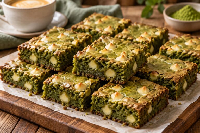 Elite Artisan Matcha Green Tea Brownies with Fudgy White Chocolate Mattress, Creamy Vanilla Infusion and Blistered White Cocoa Drop Armor