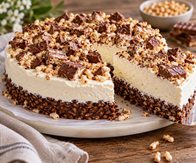 Elite Artisan No-Bake Cereal Layer Cake with Puffed Wheat Mattress, Velvet Mascarpone Cushion and Crunchy Praline Armor