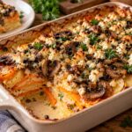 Elite Artisan Roasted Squash Potato Gratin with Velvet Cream Mattress, Seared Mushroom Canopy and Crumbled Feta Armor