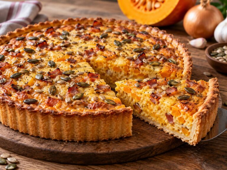 Elite Artisan Savory Tart with Brittle Shortcrust Pastry Chassis, Velvet Roasted Squash Mattress and Blistered Smoked Pork Armor