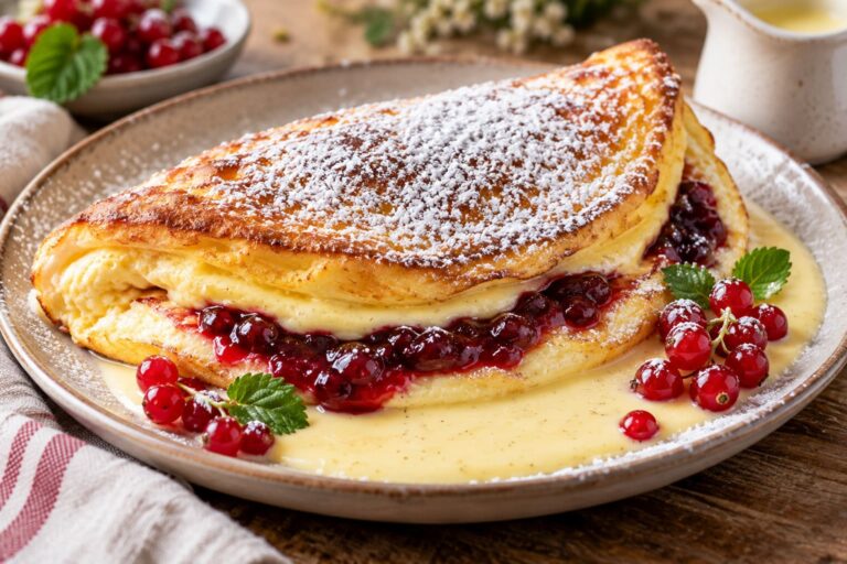 Elite Artisan Soufflé Omelette with Air-Whipped Egg Mattress, Velvet Vanilla Cream Cushion and Shimmering Ruby Jam Armor