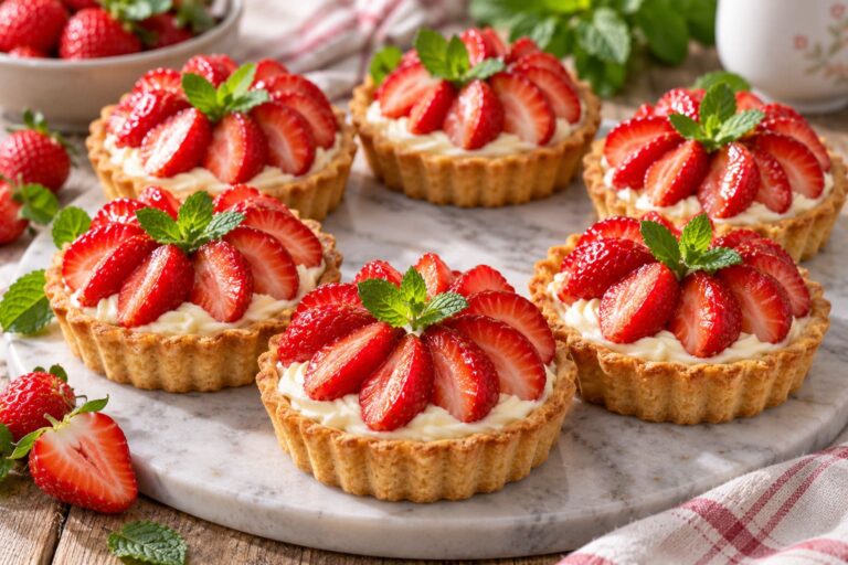 Elite Artisan Strawberry Tartelettes with Brittle Shortcrust Chassis, Velvet Mascarpone Cushion and Glistening Ruby Armor
