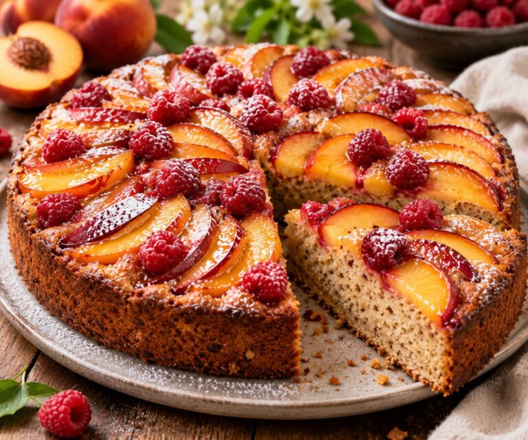 Elite Artisan Summer Hazelnut Cake with Moist Vanilla Mattress, Shingled Nectarine Fans and Ruby Berry Armor Elite Artisan Summer Hazelnut Cake with Moist Vanilla Mattress, Shingled Nectarine Fans and Ruby Berry Armor