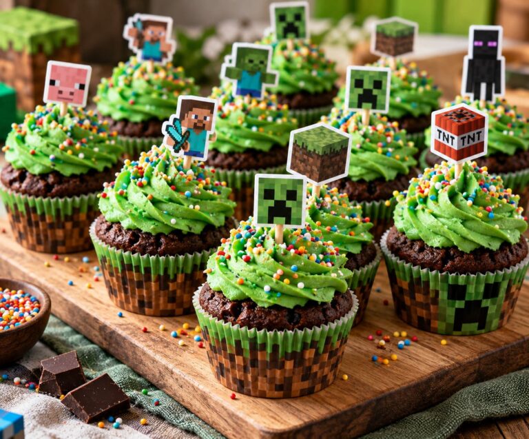 Elite Artisan Theme Minecraft Muffins with Double-Cacao Sponge Mattress, Jade Buttercream Cushion and Pixiliated Sugar Armor
