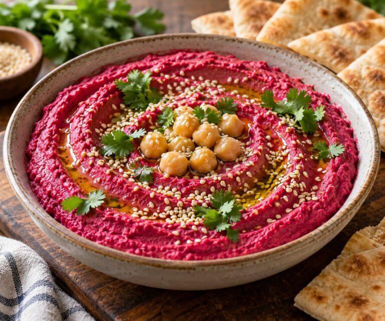 Elite Artisan Vibrant Pink Beetroot Hummus with Velvet Legume Mattress, Pungent Horseradish Cushion and Toasted Sesame Armor Elite Artisan Vibrant Pink Beetroot Hummus with Velvet Legume Mattress, Pungent Horseradish Cushion and Toasted Sesame Armor