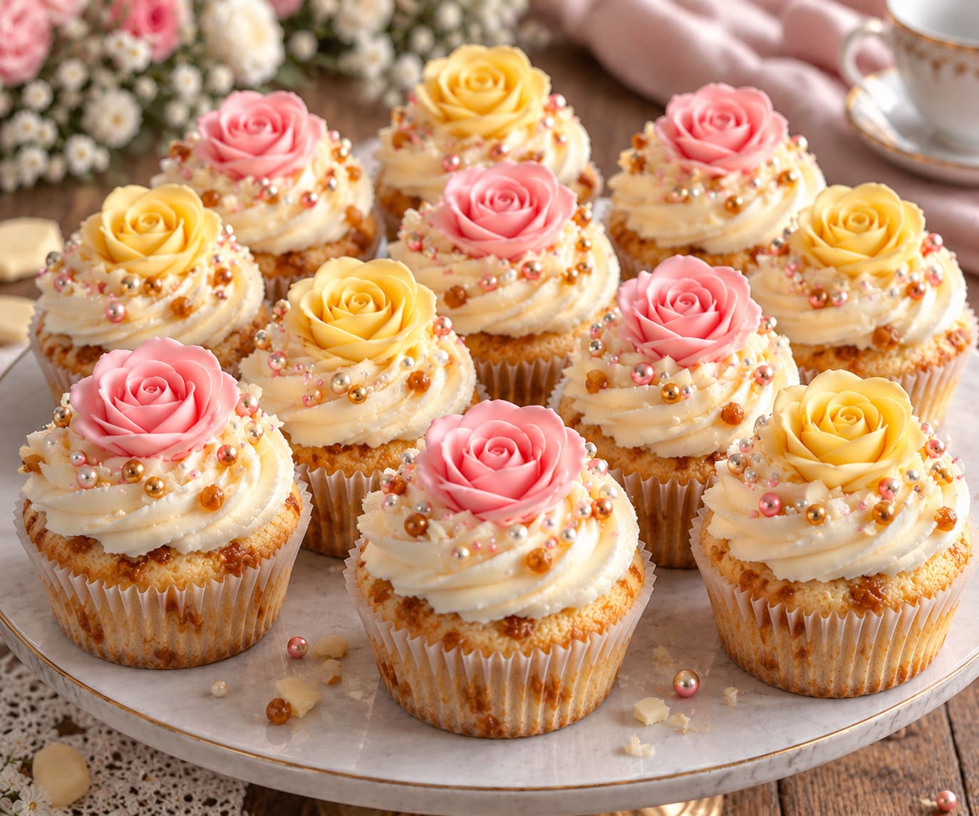 Elite Artisan Wedding Cupcakes with Caramel-Flecked Sponge Mattress, Velvet Ivory Cream Cushion and Sculpted Rose Armor Elite Artisan Wedding Cupcakes with Caramel-Flecked Sponge Mattress, Velvet Ivory Cream Cushion and Sculpted Rose Armor