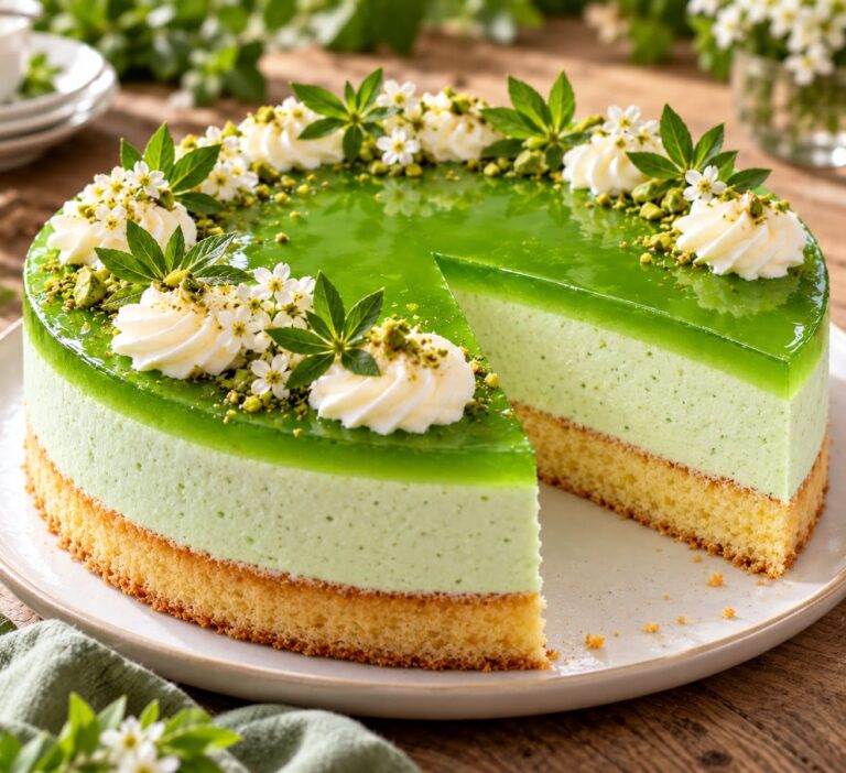 Elite Artisan Woodruff Cake with Flaky Pastry Mattress, Creamy Yogurt Cushion and Emerald Jelly Armor Elite Artisan Woodruff Cake with Flaky Pastry Mattress, Creamy Yogurt Cushion and Emerald Jelly Armor