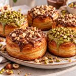 Elite New York Supreme Croissant Rolls with Shatteringly Crispy Laminated Pastry Armor, Double Pistachio Core and Velvet Gianduja Reduction
