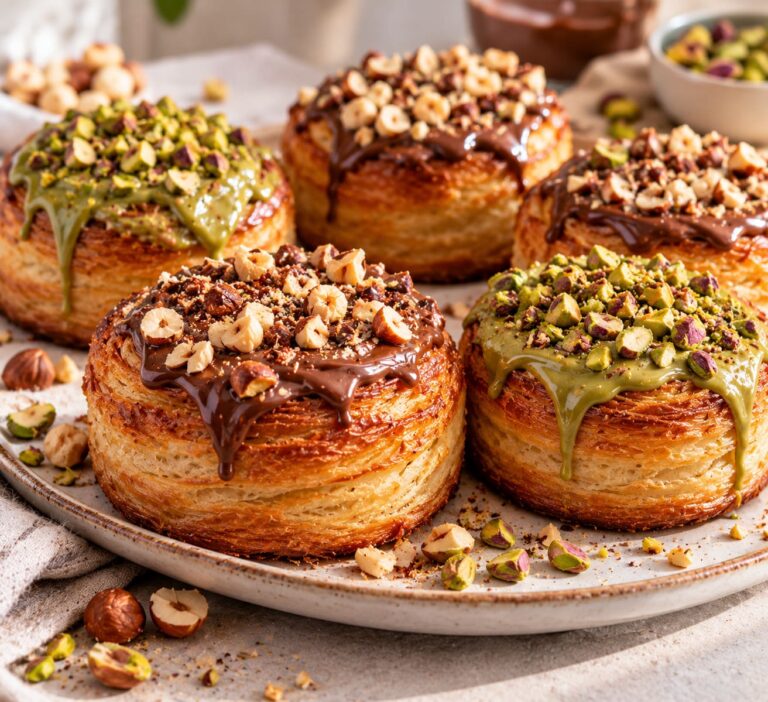 Elite New York Supreme Croissant Rolls with Shatteringly Crispy Laminated Pastry Armor, Double Pistachio Core and Velvet Gianduja Reduction
