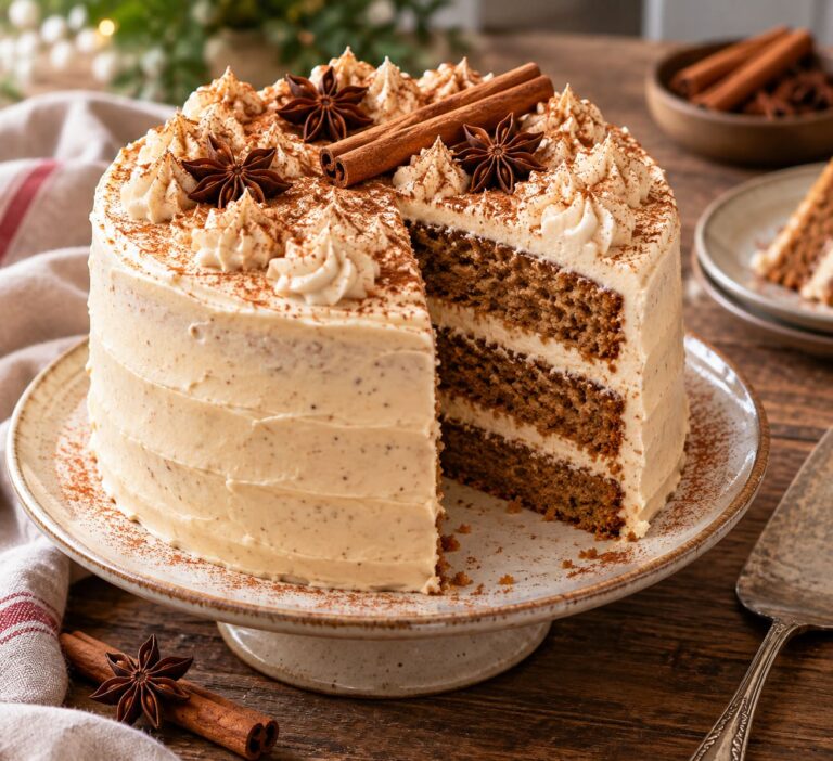 Elite Spiced Tea Layer Cake with Fluffy Brown Sugar Mattress, Velvet Cream Cheese Frosting and Star Anise Cinnamon Armor